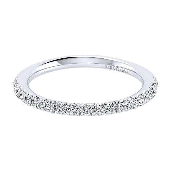 simple engagement rings for women -Straight Pave Set Diamond Band 1/4 Ct 14K White Gold 307B