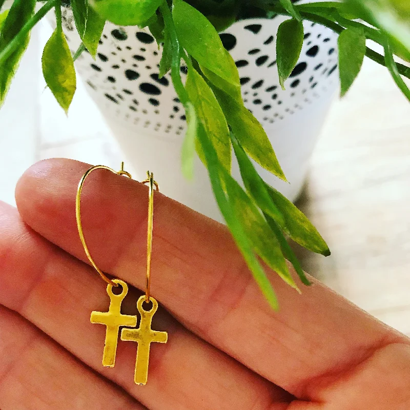 women’s earrings -Gold cross gold hoop earrings