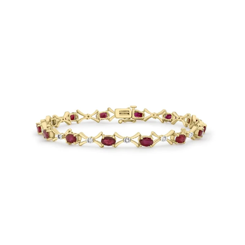 gold bangles with diamonds for women -9K Yellow Gold 0.12ct Diamond & Ruby Link Bracelet /7"