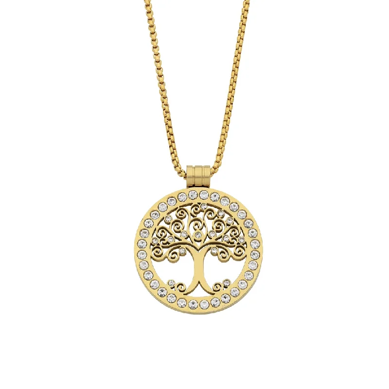 delicate crystal necklaces for women -Stainless Steel Yellow Crystal Tree Of Life Long Necklace