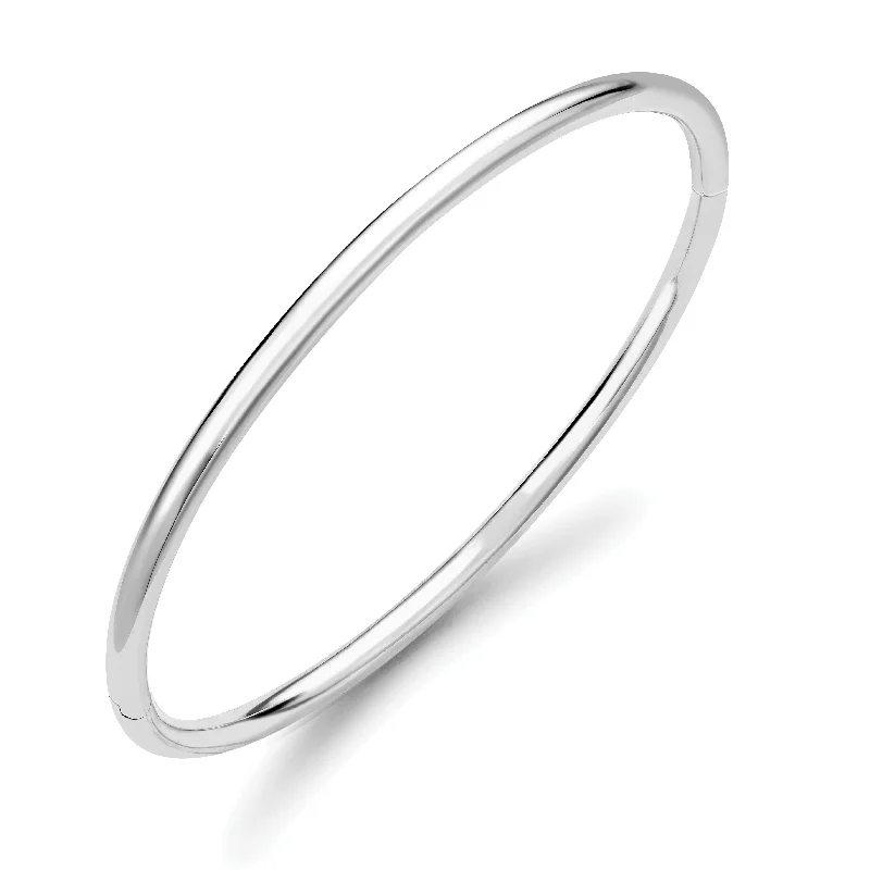 unique bangles for women -9K White Gold  Round Solid Bangle