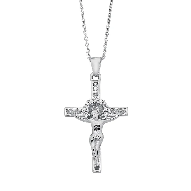 elegant necklaces for women -Sterling Silver Fancy Crucifix Cross Necklace with Cubic Zirconia