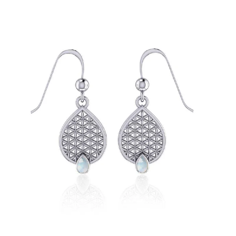 elegant earrings for women -Flower of Life Mandala Silver Earrings with Gemstone TER1687