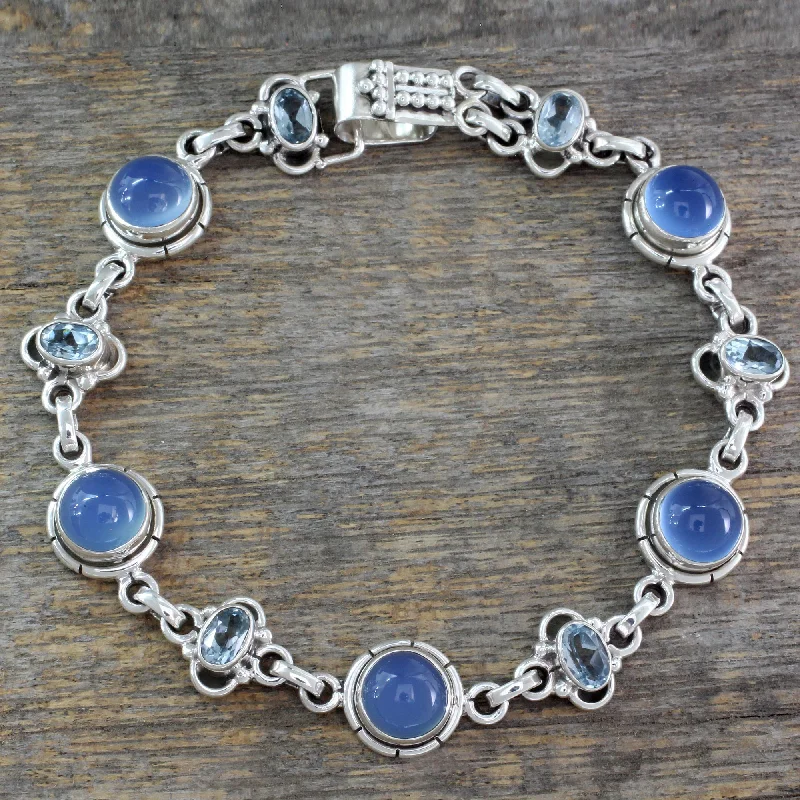 women’s tennis bracelets -Serene Azure Multi-Gem Silver Link Bracelet