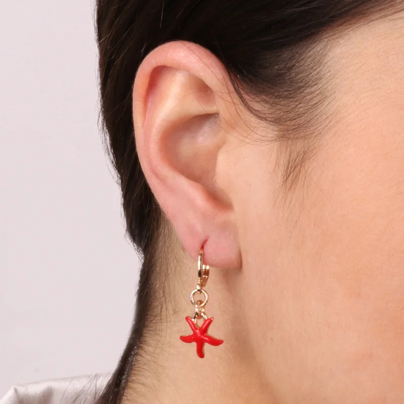 affordable diamond earrings for women -Earrings with Red Starfish Pendant