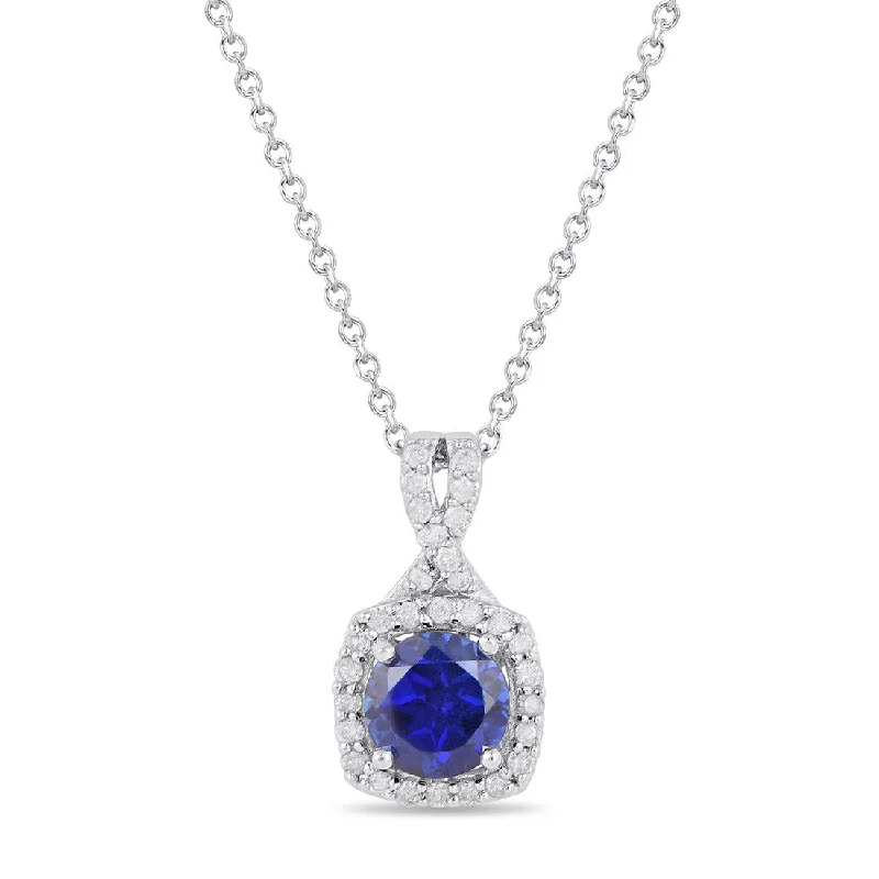 hand-crafted gold necklaces for women -Created Sapphire Necklace with 1/5ct of Diamonds in Sterling Silver