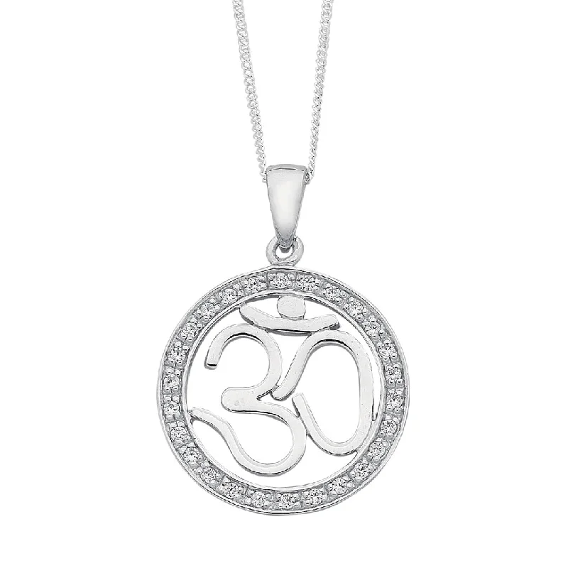 pendant necklaces for women -Sterling Silver Om Symbol Circle Cubic Zirconia Necklace