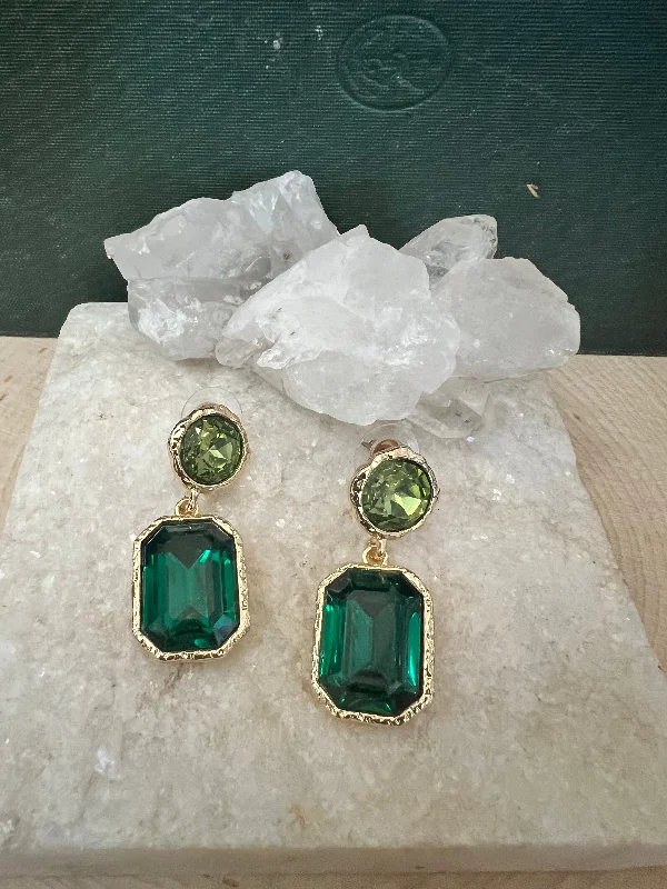 statement gold earrings for women -All That Glitz Green Earrings