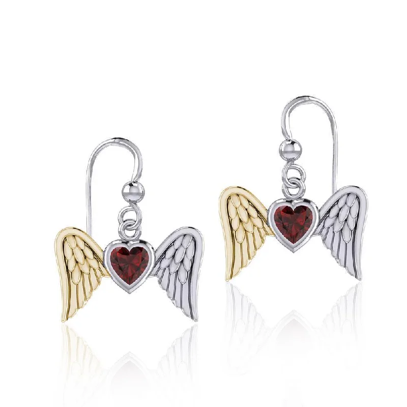 women’s bridal earrings -Gemstone Heart and Flying Angel Wings Silver and Gold Earrings MER1782