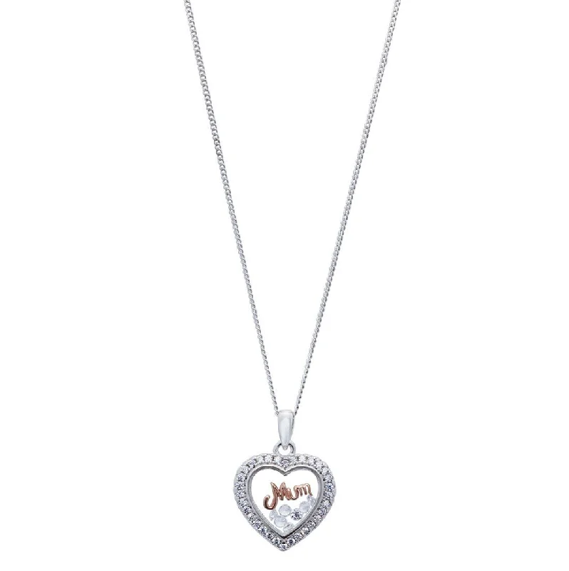 stunning statement necklaces for women -45cm Rose 'Mum' Glass Locket Sterling Silver Necklace