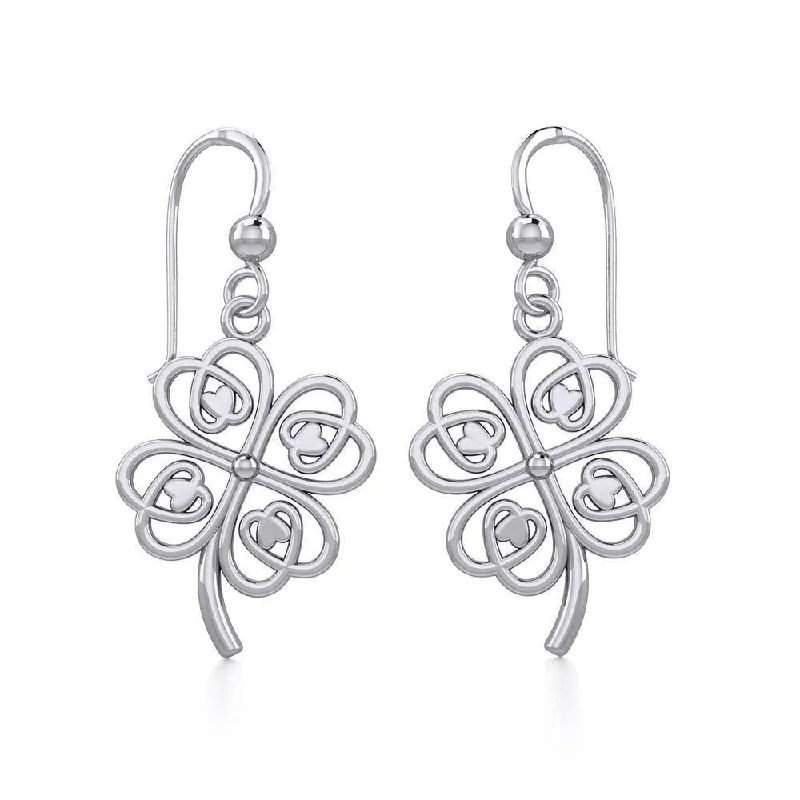 statement gold earrings for women -Lucky Four Leaf Clover Silver Earrings TER1842