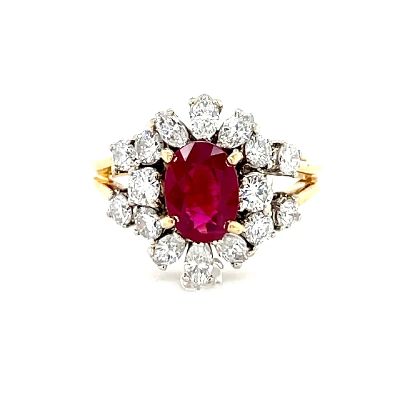 emerald and diamond engagement rings -ESTATE 18K Two-tone Gold Ruby & Diamond Ring