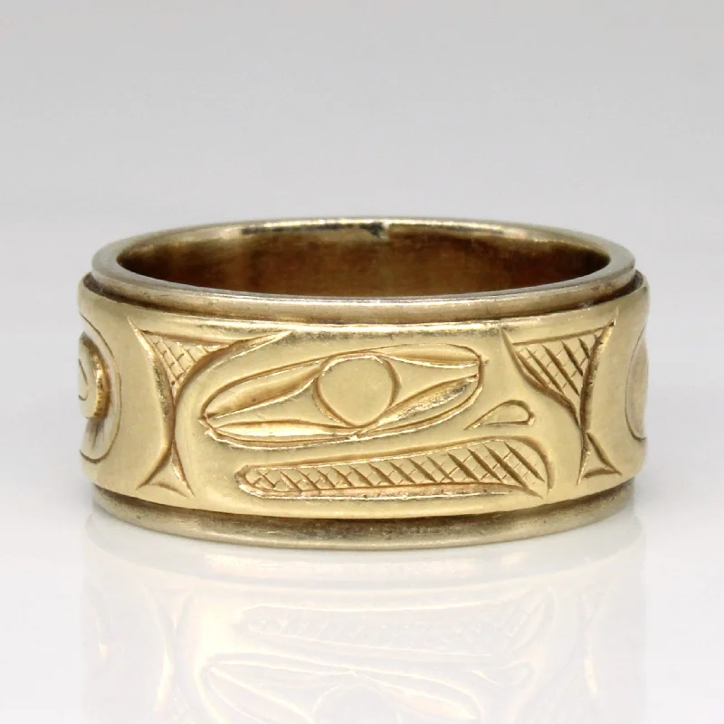 14k Two Tone Gold Indigenous Art Ring | SZ 5 |