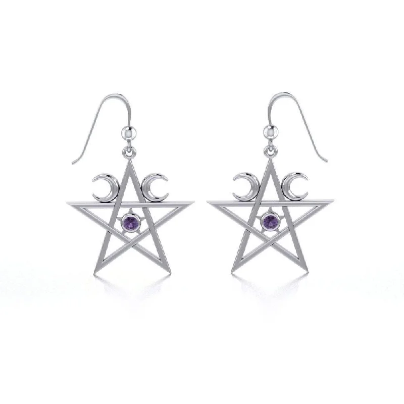 elegant dangle earrings for women -Pentagram & Crescent Moons Sterling Silver Earrings TE2875