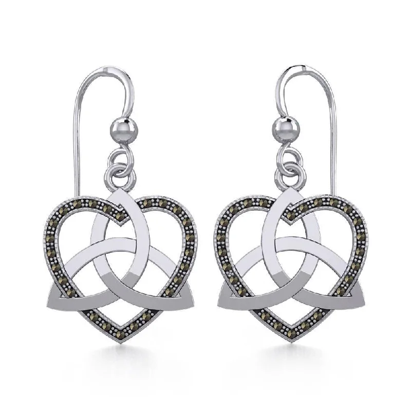 women’s luxury diamond earrings -Trinity in Marcasite Heart Silver Earrings TER1840