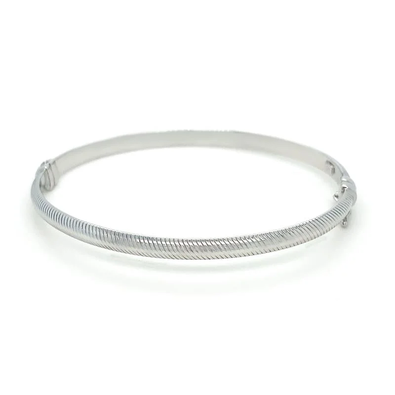 affordable bangles for women -9K White Gold Diagonal Pattern Bangle