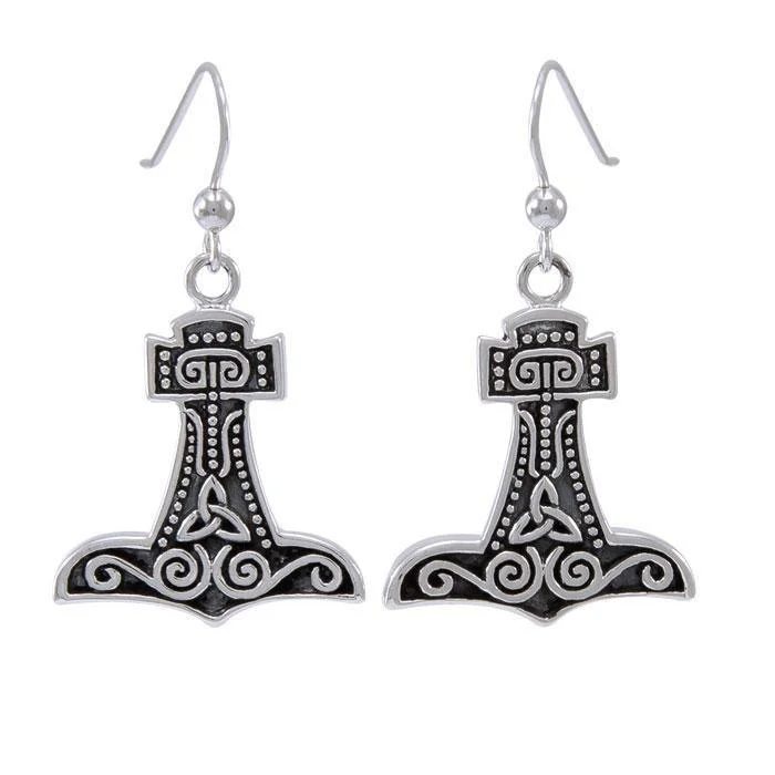 luxury crystal earrings for women -Sterling Silver Thor’s Hammer Hook Earrings TER1563