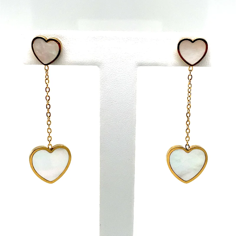 vintage-inspired earrings for women -Gold Plated White Heart Drop Earrings Ref: EA52990AG