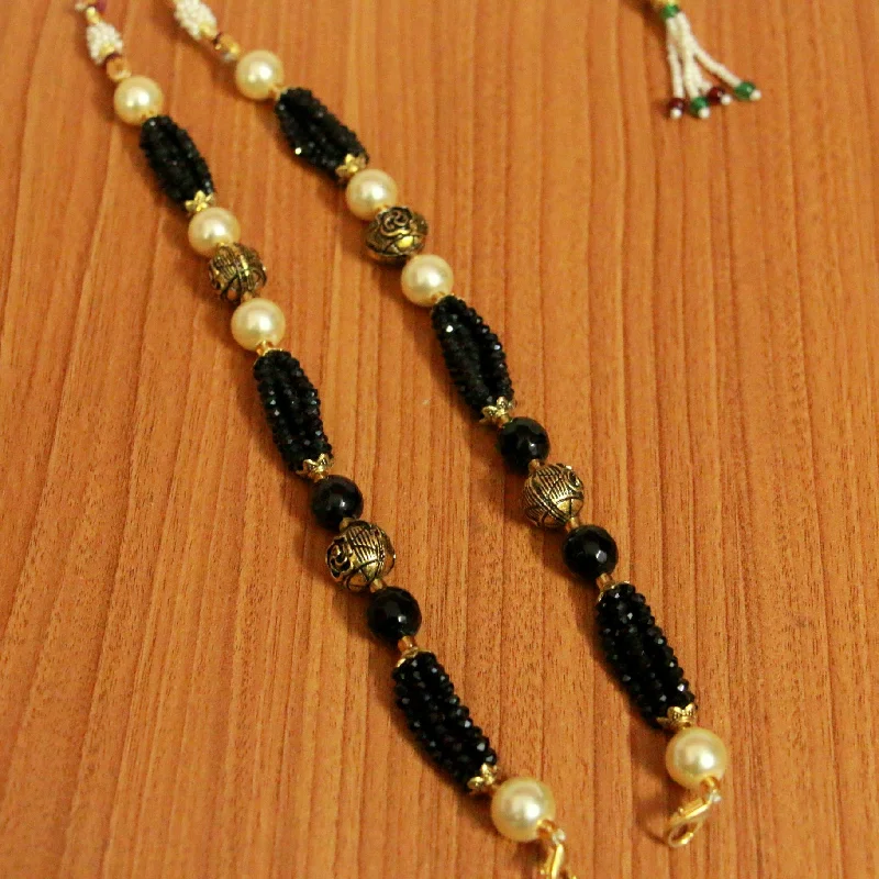 wedding necklaces for women -Black Crystal & Antique Bead Necklace Chain