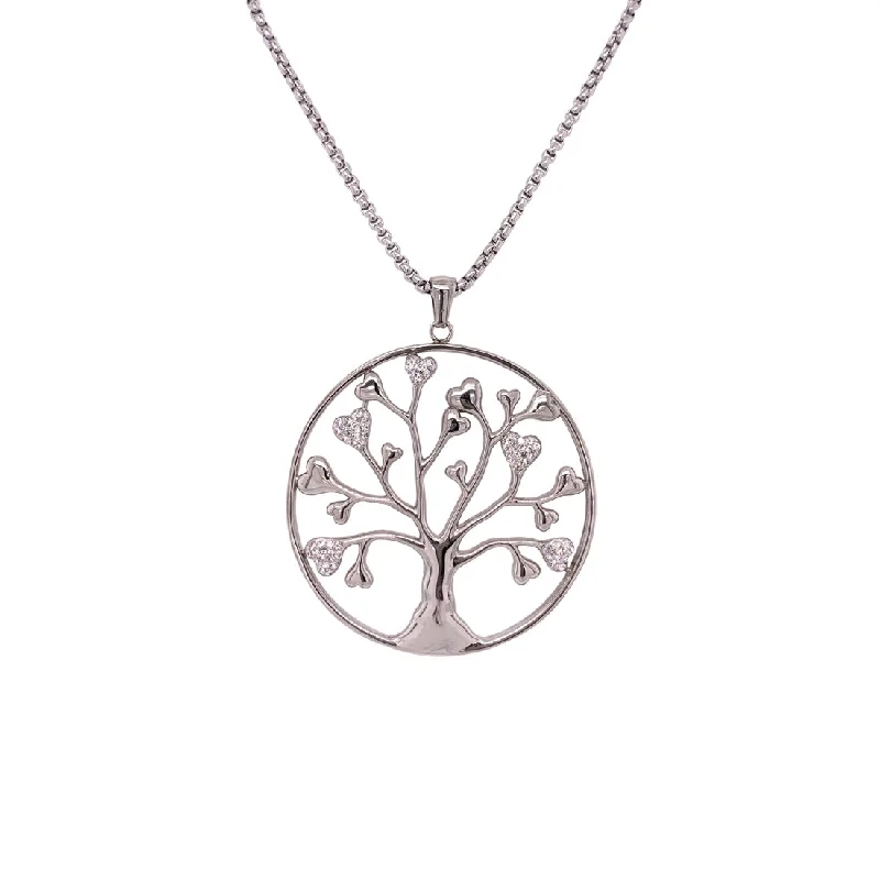 designer name necklaces for women -Stainless Steel Crystal Heart Leaf Tree of Life Necklace