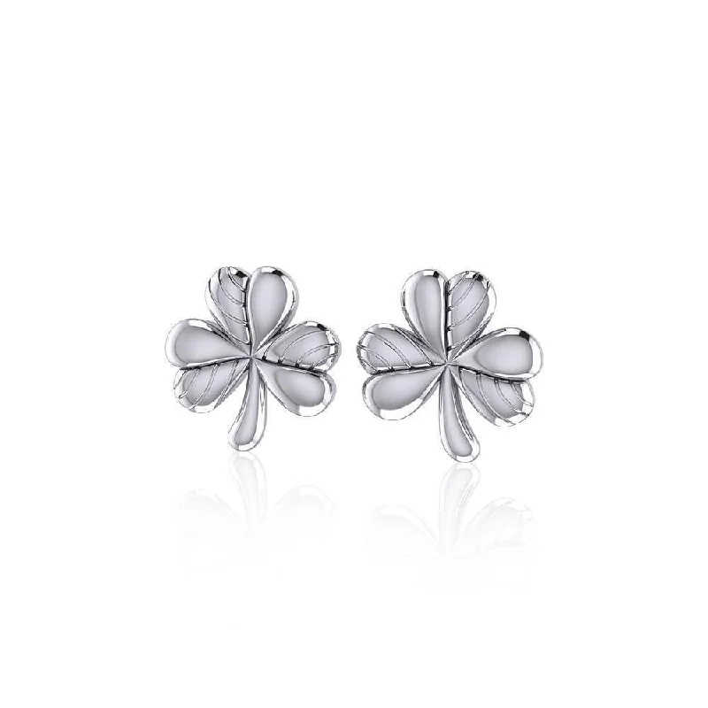 gold stud earrings for women -Shamrock Sterling Silver Post Earrings TE879