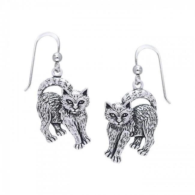 silver hoop earrings for women -Cat Familiar Earrings TER361