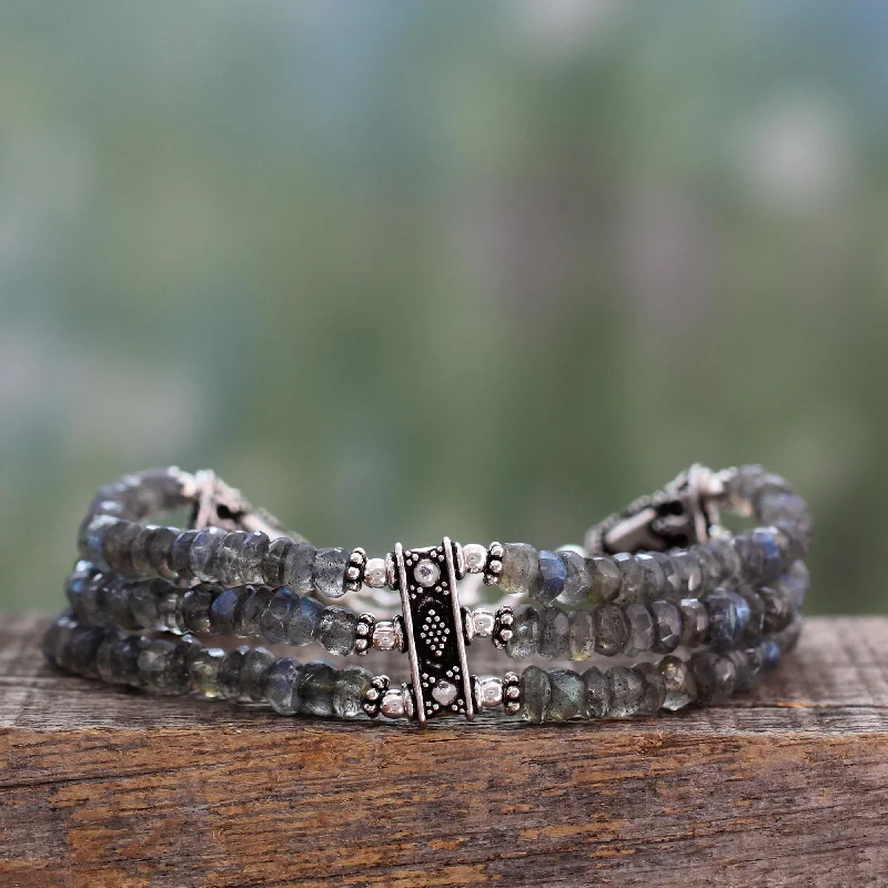 boho bangles for women -Mystery of Love Silver Labradorite Beaded Bracelet