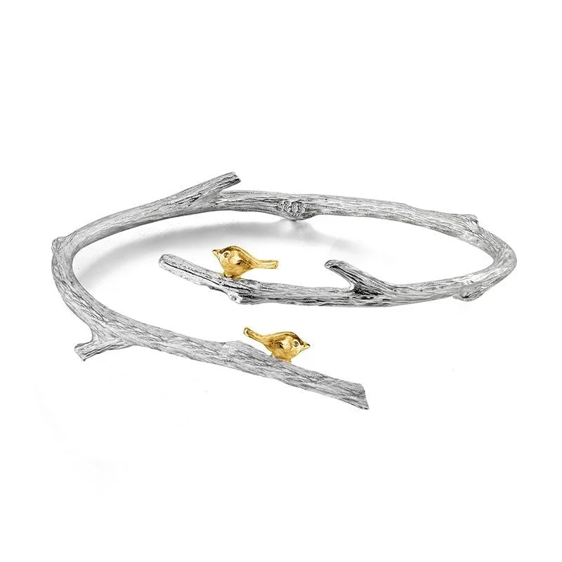 luxury bracelets for women -Birds on Branch Adjustable Bangle