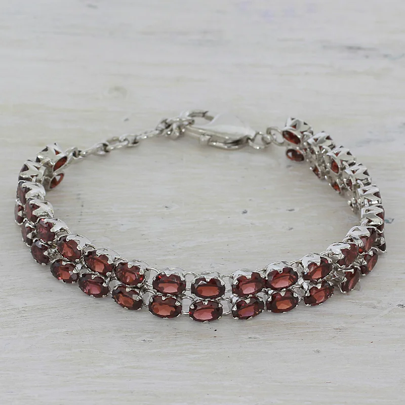 simple bracelets for women -Fiery Glam Garnet Silver Tennis Bracelet