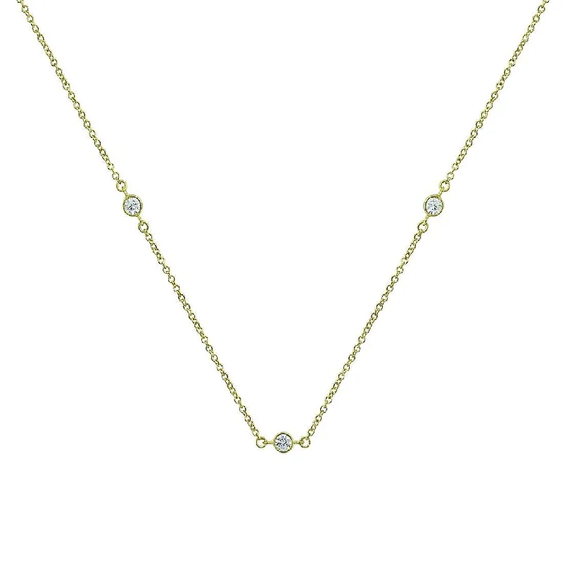 personalized necklaces for women -Round Bezel Cubic Zirconia Station Necklace in Silver Filled 9ct Yellow Gold