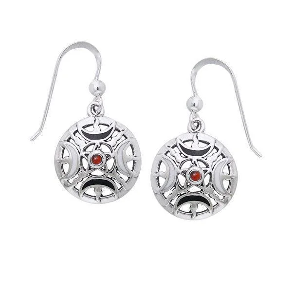 creative earrings for women -Sun Fire Moon Silver Earrings With Gem and Enamel TER200