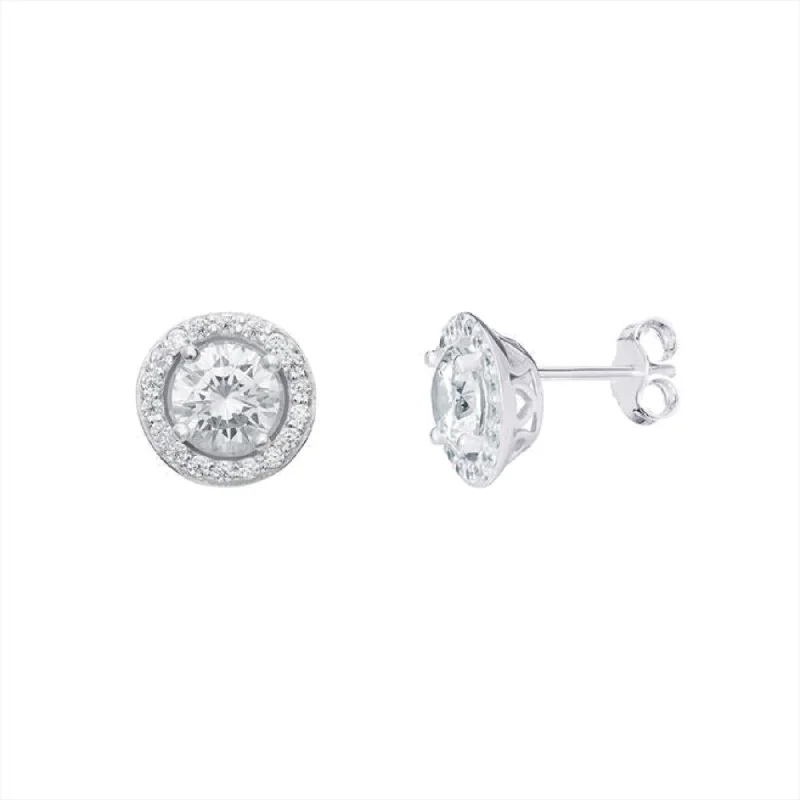 glamorous earrings for women -Round CZ Earrings - Sterling Silver