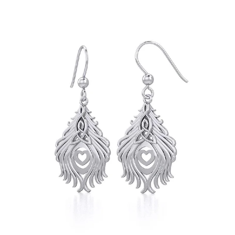 sparkling drop earrings for women -Celtic Peacock Tail Silver Earrings TER1915