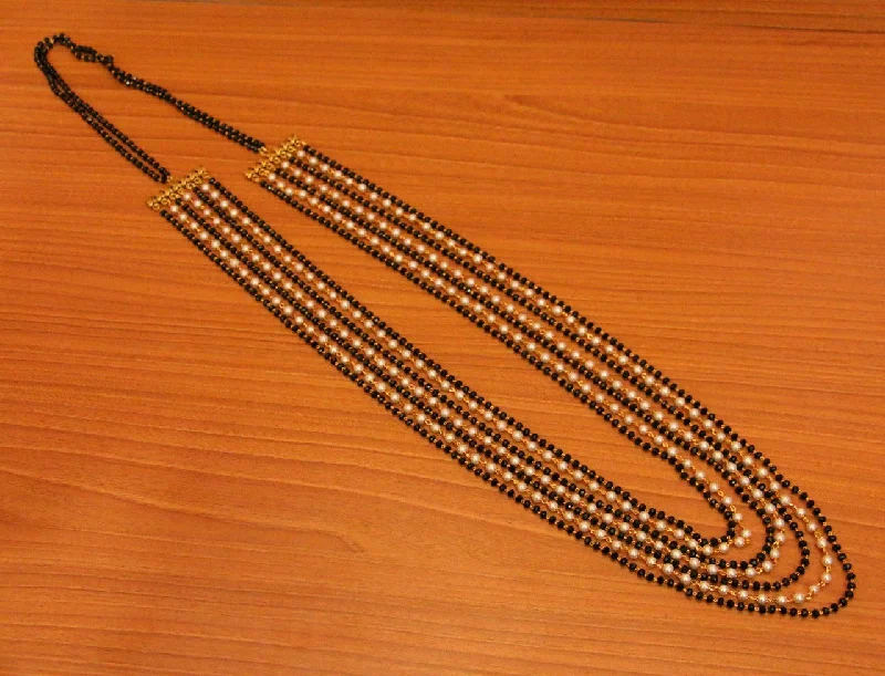 sparkling crystal necklaces for women -Black Beads & Pearl Multi String Necklace