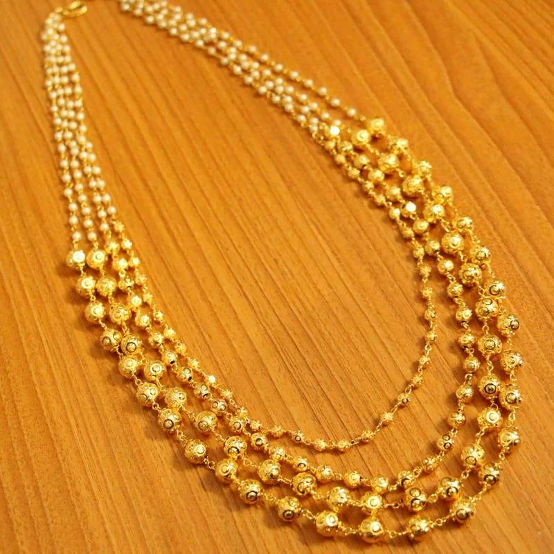 luxury necklaces for women -Pearl and Gold Beads Ethnic Necklace