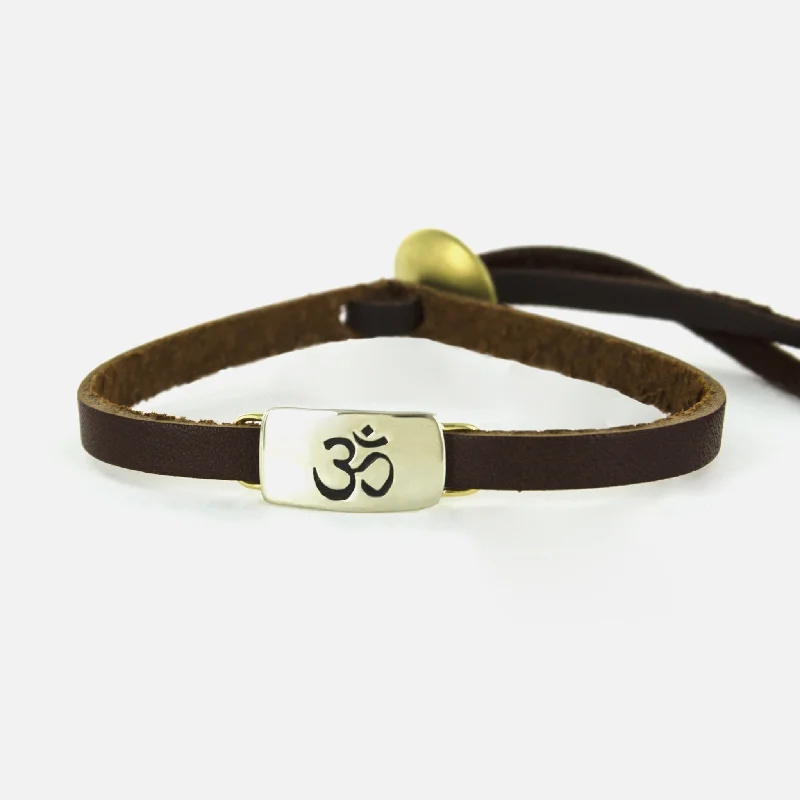 diamond bangles for women -Om Symbol Mixed Metal & Leather Bracelet