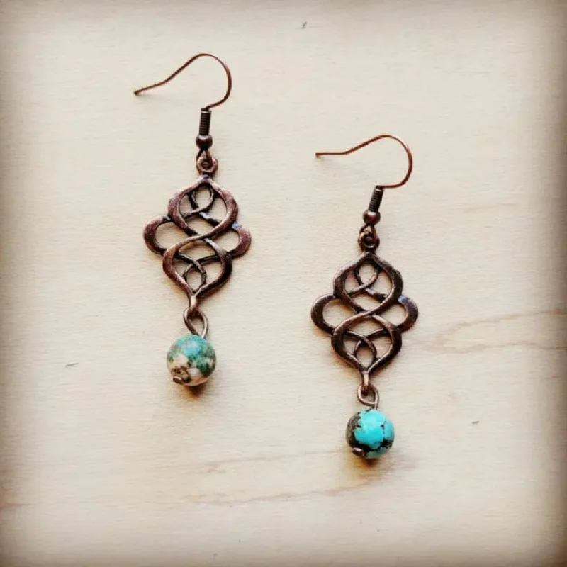 heart-shaped earrings for women -Turquoise Scroll Drop Earring