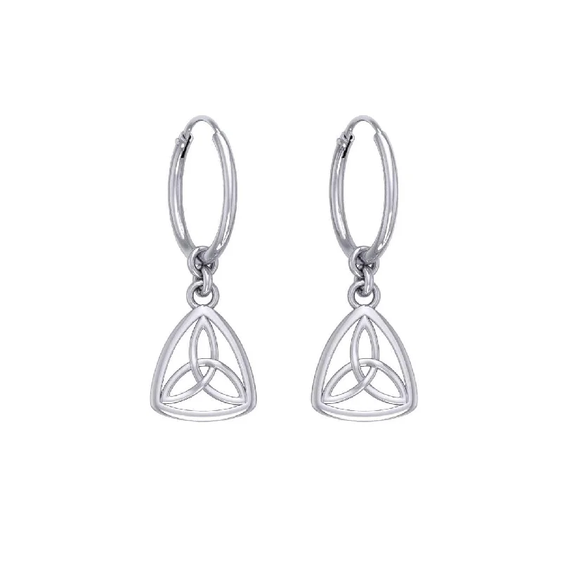 cute earrings for women -Adorned by the timeless Celtic Triquetra ~ Sterling Silver Jewelry Hoop Earrings TER2053