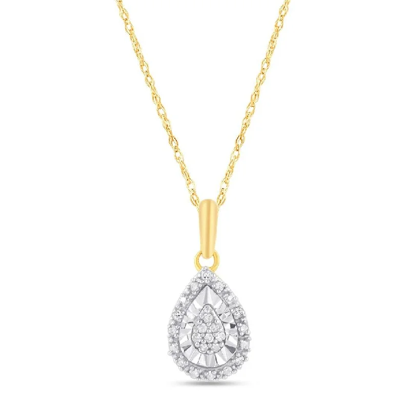 stylish modern necklaces for women -Diamond Set Pear Halo Necklace in 9ct Yellow Gold