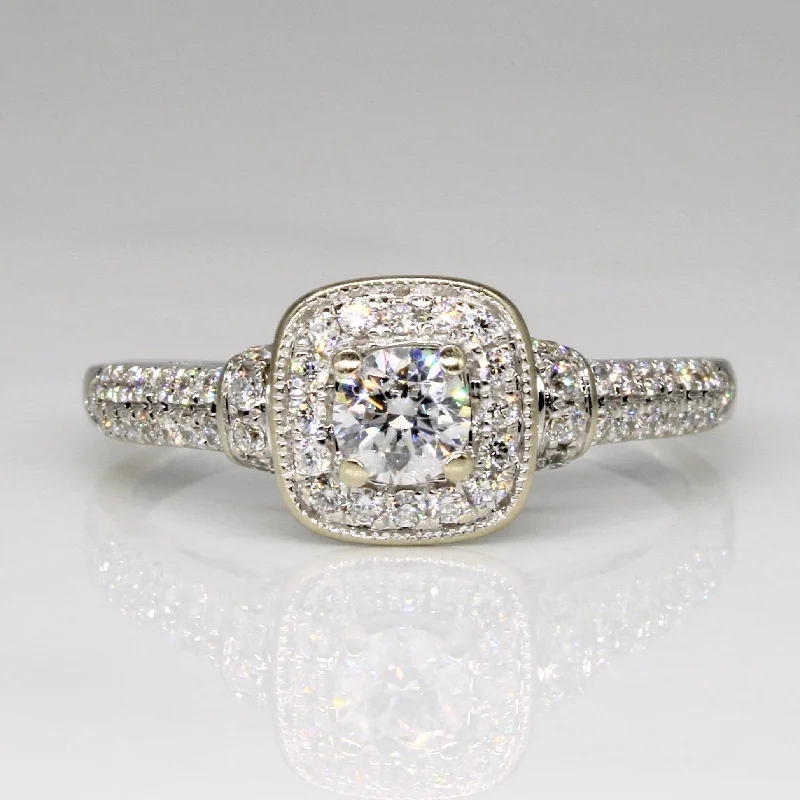 Diamond Halo & Hidden Sapphire 14k Ring | 0.65ctw, 0.05ctw | SZ 8.75 |