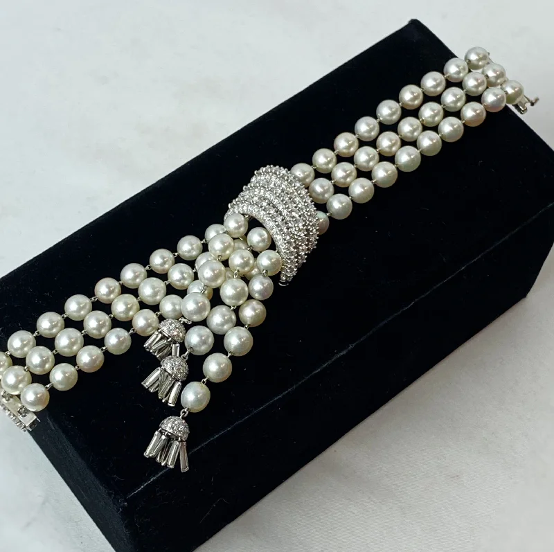 women’s tennis bracelets -Estate Collection Bracelet - Vintage Diamond & Pearl Bracelet