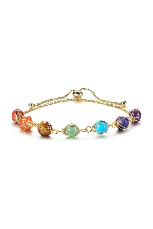 women’s leather bracelets -Gold 7 Chakra Gemstone Bracelets