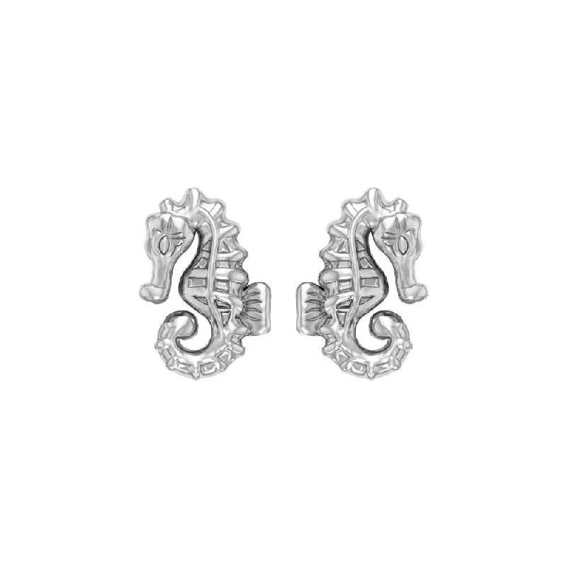 stacked earrings for women -Elegance: Sterling Silver Oceanic Seahorse Post Earring by Peter Stone - TER2183