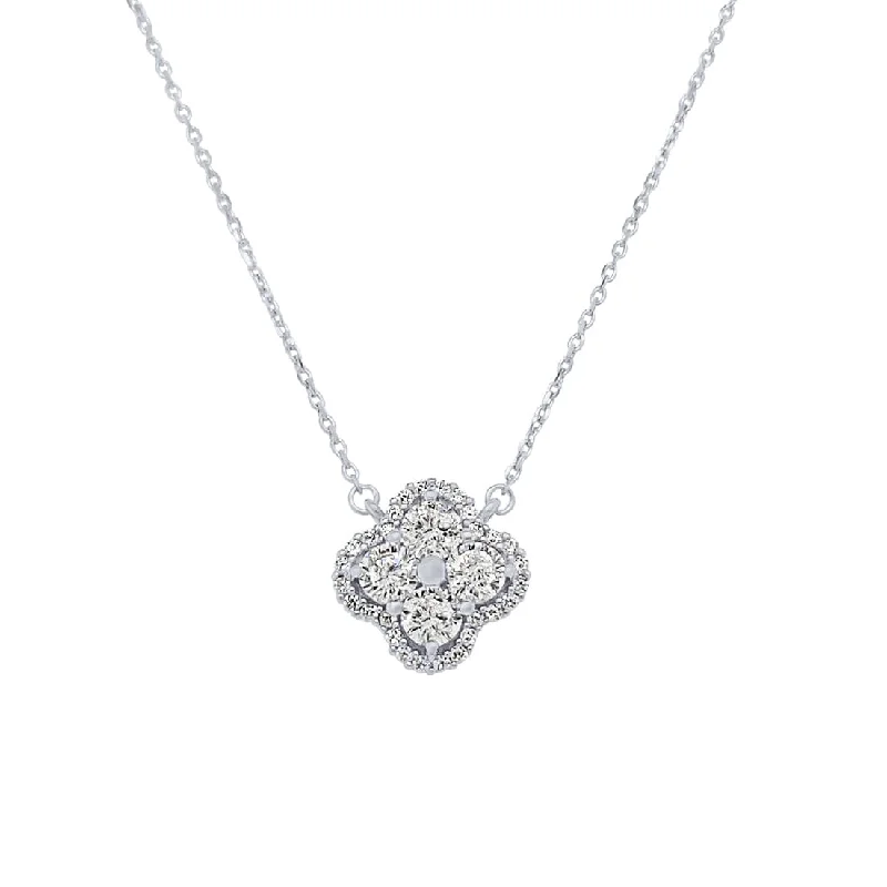 diamond heart necklaces for women -45cm Round Halo Necklace with Cubic Zirconia in Sterling Silver