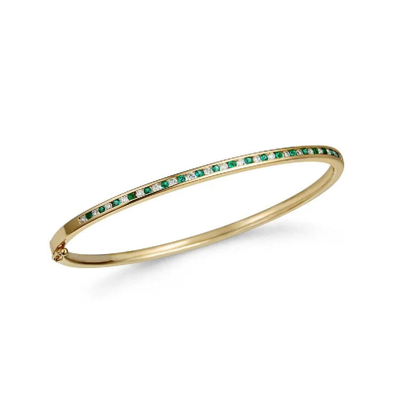 custom bangles for women -9K Yellow Gold Emerald & Diamond Bangle