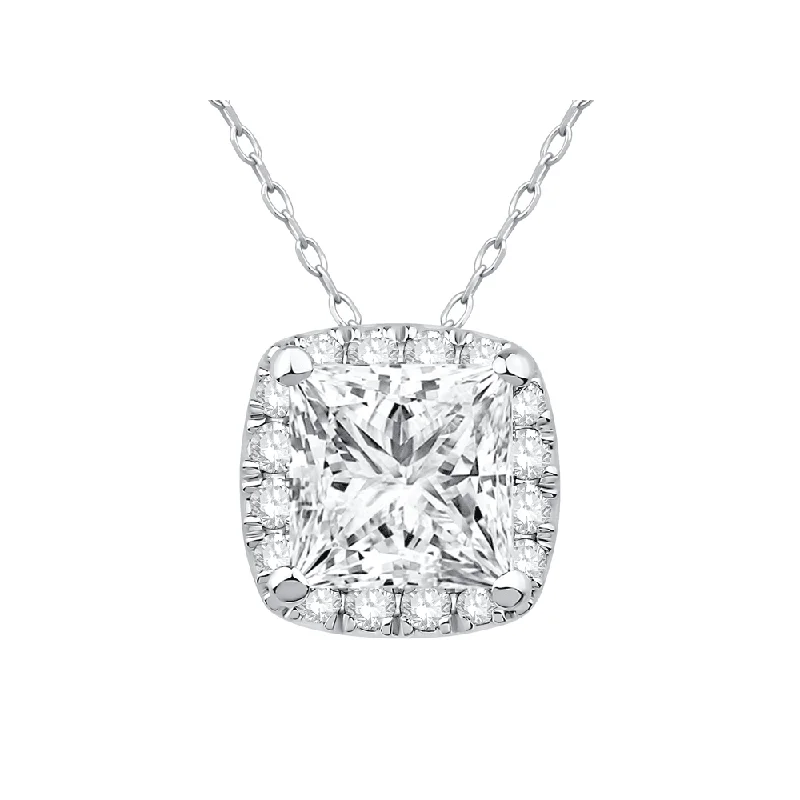 statement pendant necklaces for women -Hidden Halo Necklace with 1.10ct of Laboratory Grown Diamonds in 9ct White Gold