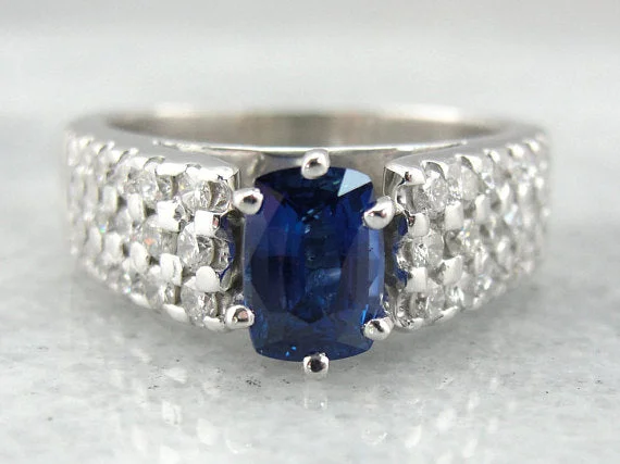 bridal set engagement rings -Luxurious Sapphire, Platinum and Diamond Ring