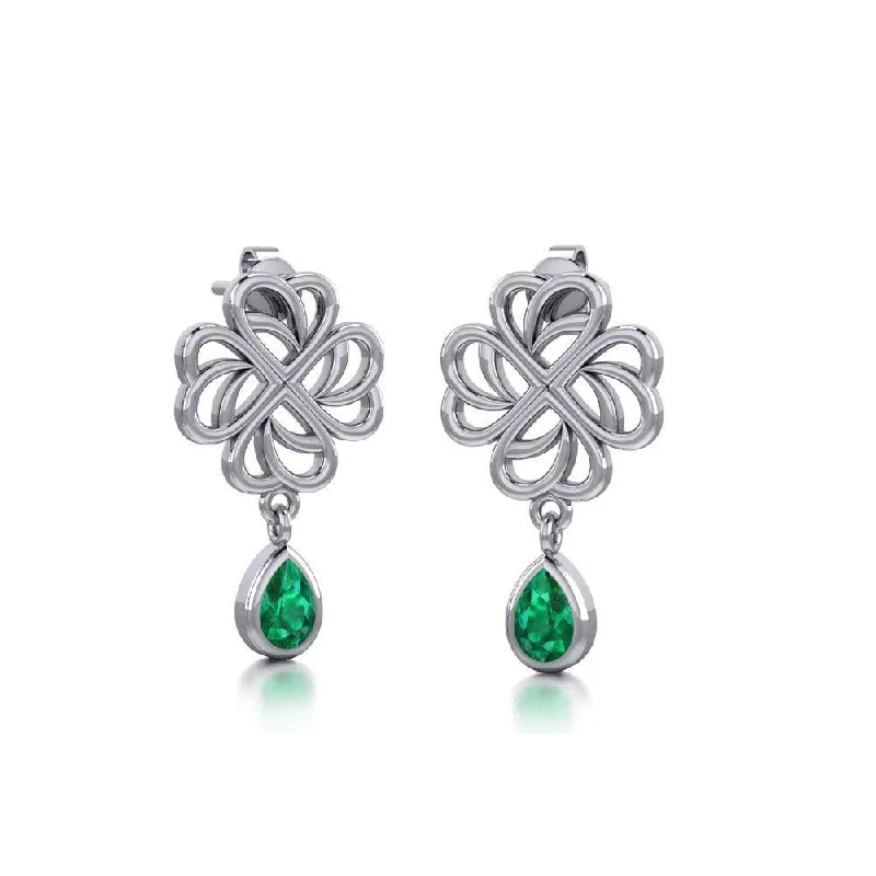 intricate design earrings for women -Lucky Four Leaf Clover Shamrock Silver Post Earrings TER1733