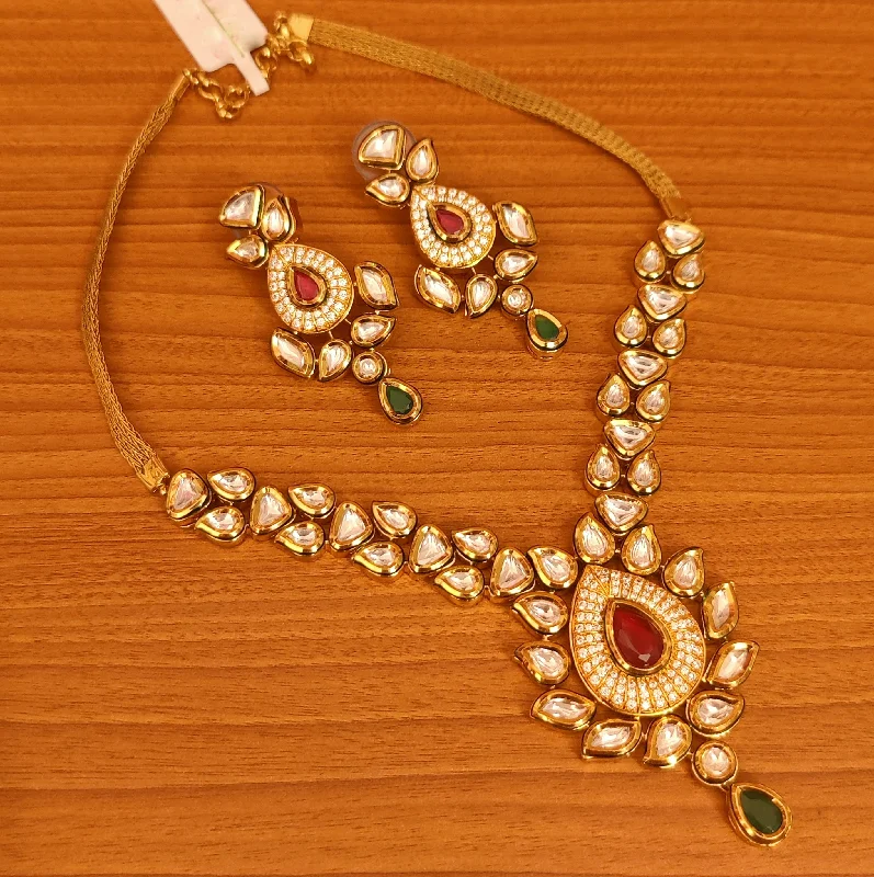 wedding necklaces for women -UNCUT KUNDAN POLKI RUBY & EMERALD STONE WEDDING NECKLACE SET