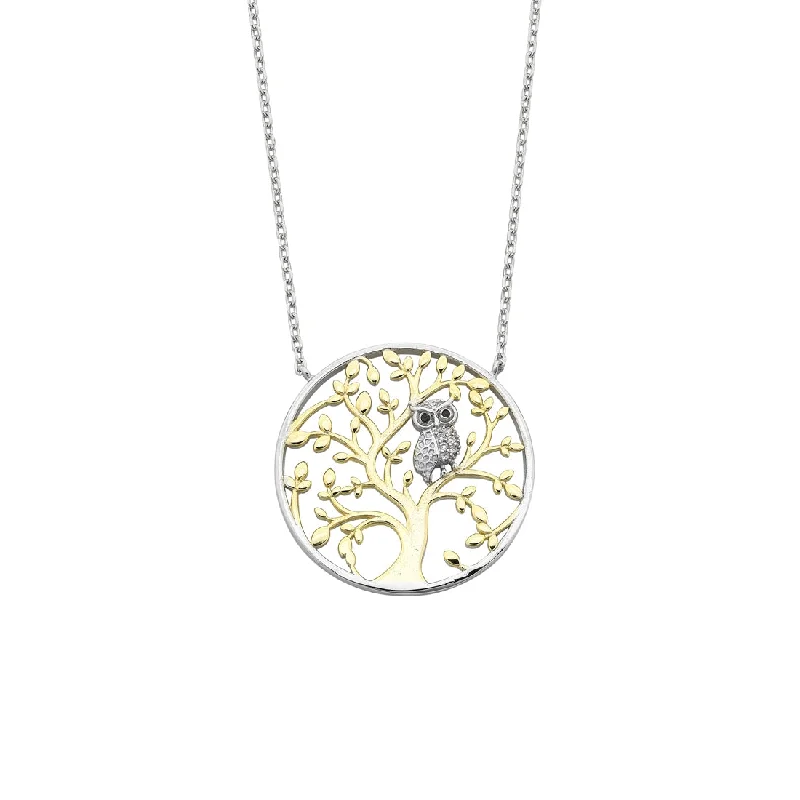 gold chain necklaces for women -Sterling Silver Yellow Plated Tree of Life with Owl Necklace